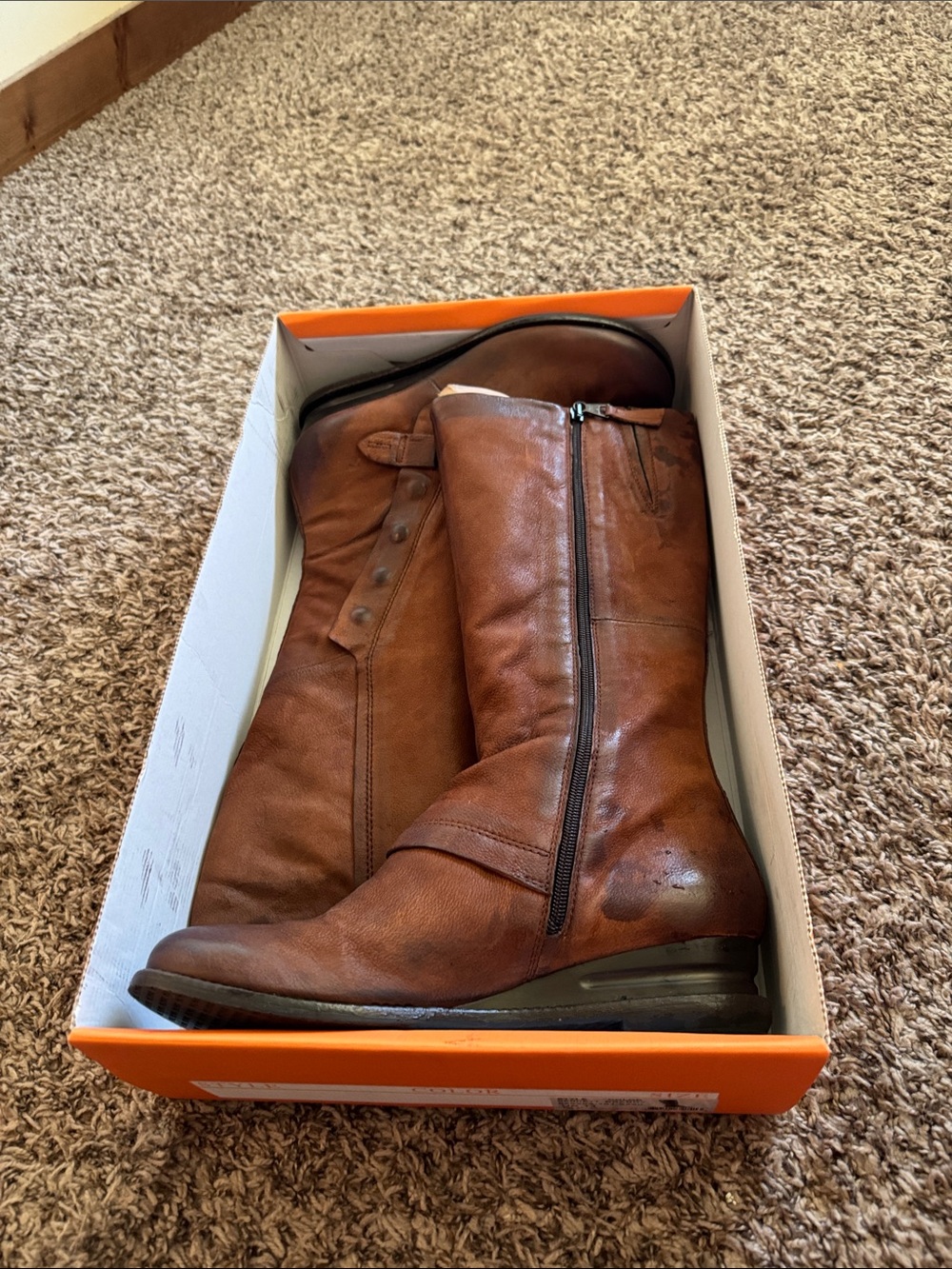Brown Leather Miz Mooz Zip-Front Riding Boots